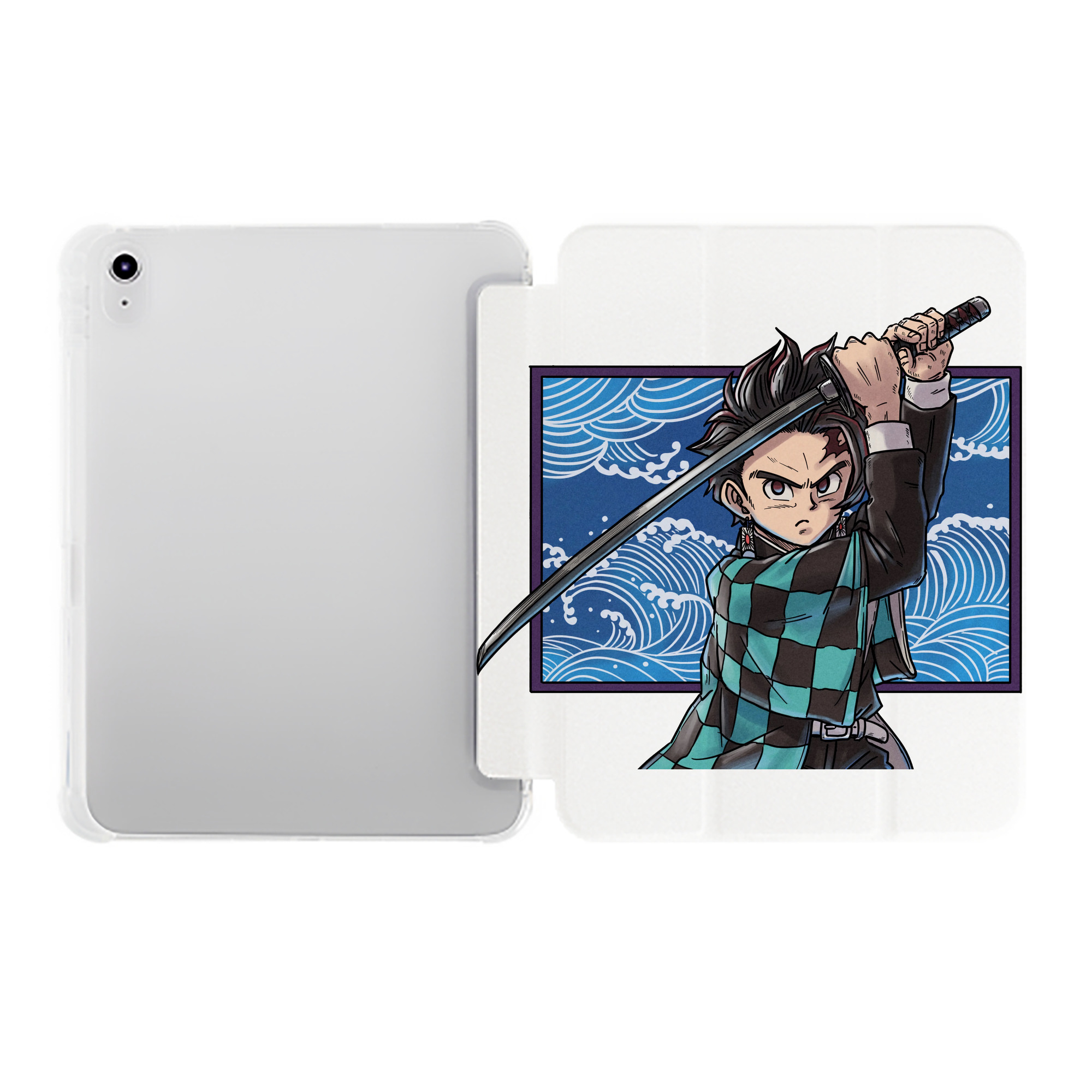 （画像用） 鬼滅の刃 竈門 炭治郎／かまど たんじろう Kamado Tanjirou IPad ケース ペン収納付き 三つ折りスタンド PUレザー×シリコン 対応機種9.5/10.5/10.9インチ